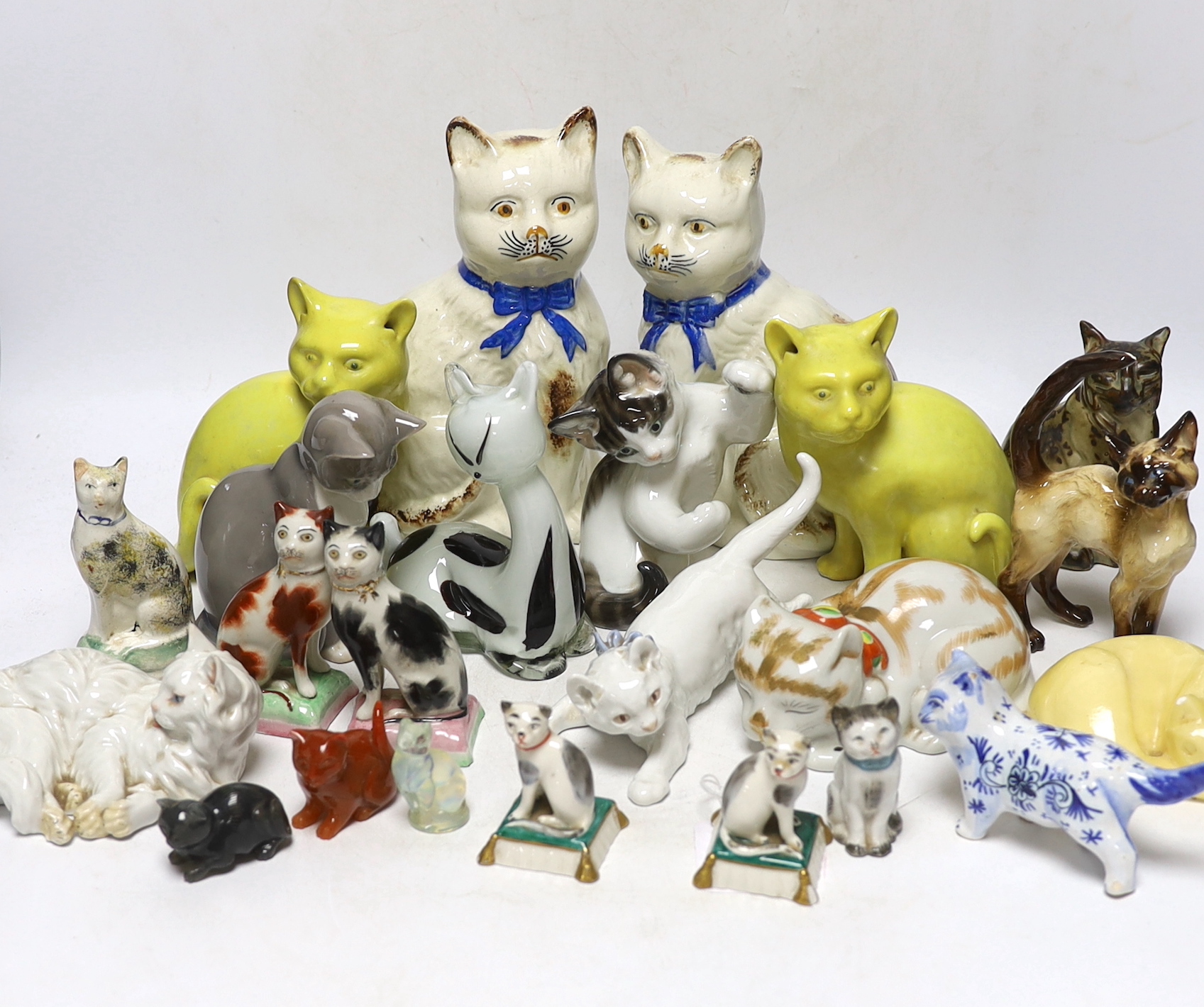 An assortment of various cat ornaments including a Bing and Grundahl example and one Wien example, largest 21cm high